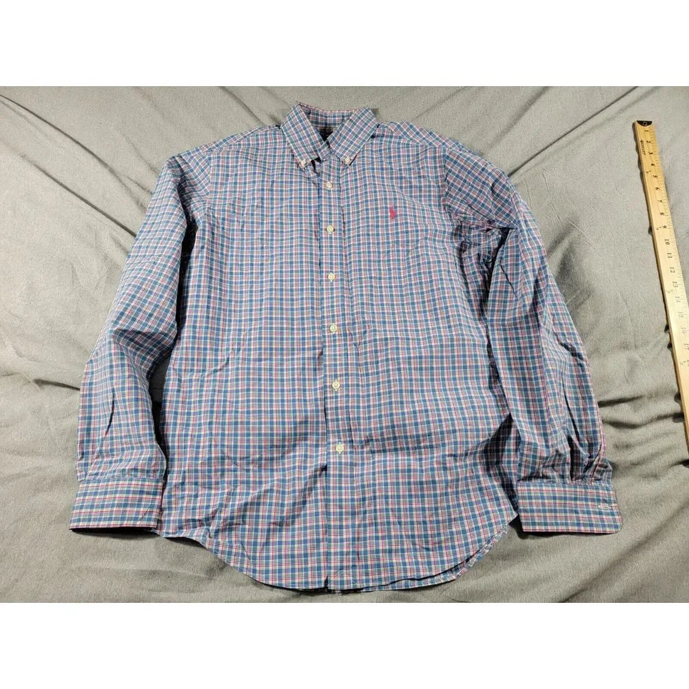 Ralph Lauren Men blue, green Plaid‎ button shirt, Medium, long sleeve, Pink Pony - Picture 2 of 7